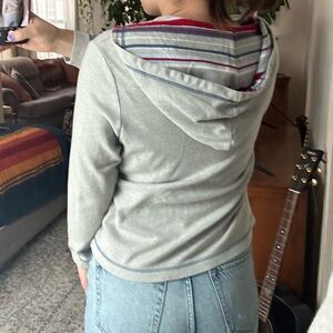 Petite Sophisticate Striped Gray and Red Top